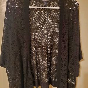 Plus Size 3/4 Sleeve Lightweight Open Front Shrug Sweater Black Casual Classic